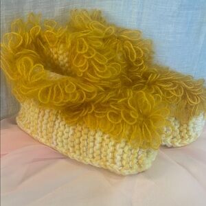 Handmade Yellow Fluffy Knit Slippers